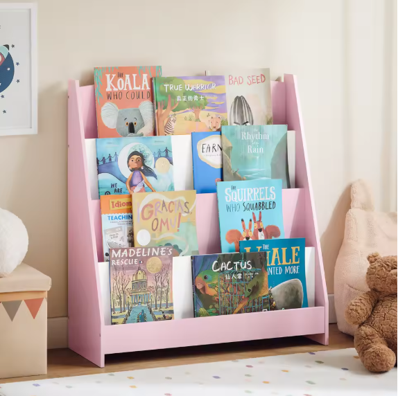 Kinderboekenkast met 4 Opbergvakken – Boeken- en Tijdschriftenrek voor Kinderen