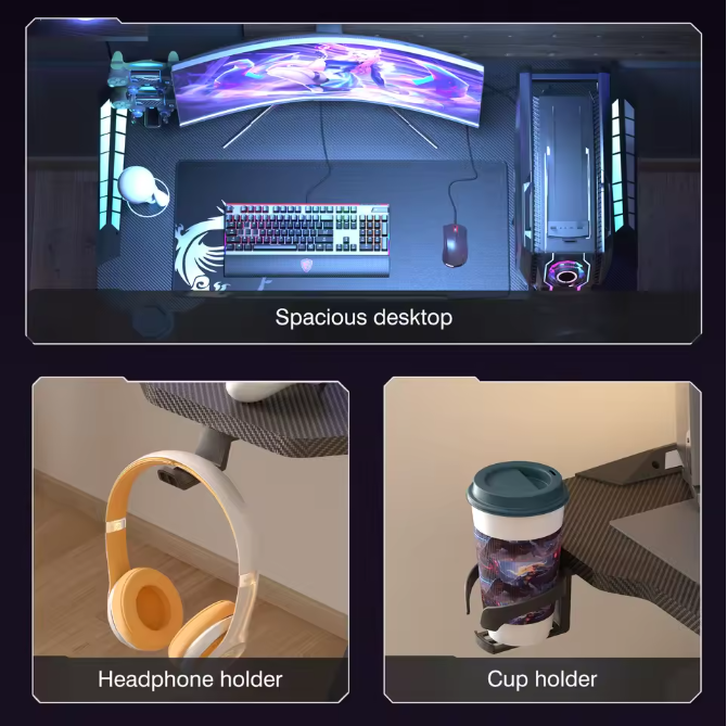 Extra Groot Gaming Bureau 140 cm met RGB LED – Stevig PC Bureau