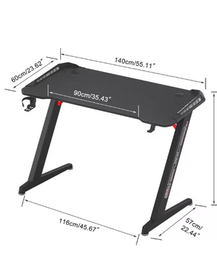 Extra Groot Gaming Bureau 140 cm met RGB LED – Stevig PC Bureau