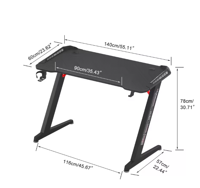Extra Groot Gaming Bureau 140 cm met RGB LED – Stevig PC Bureau