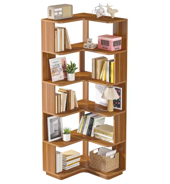 6-Laags Industriële Hoekboekenkast – Ruimtebesparende Hoekplank met Anti-Val Panelen