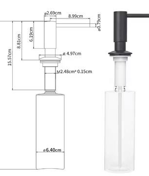 Zwarte Zeepdispenser met Messing Pompkop – Ingebouwde Dispenser voor Keuken en Badkamer