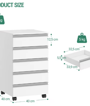 Mobiele Archiefkast met 5 Laden en Slot – Compacte Kantooropslag