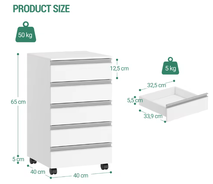 Mobiele Archiefkast met 5 Laden en Slot – Compacte Kantooropslag