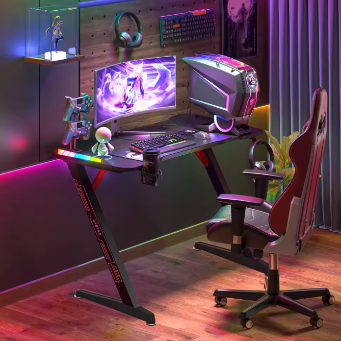 Extra Groot Gaming Bureau 140 cm met RGB LED – Stevig PC Bureau