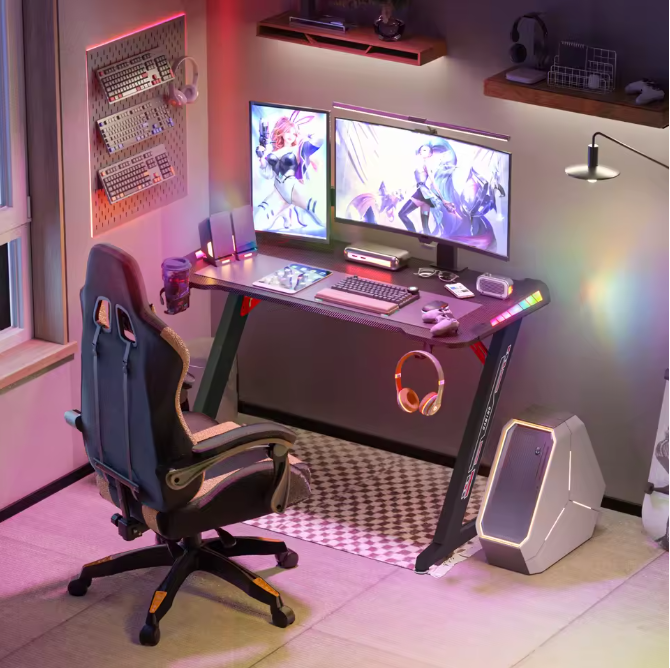 Extra Groot Gaming Bureau 140 cm met RGB LED – Stevig PC Bureau