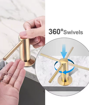 Zwarte Zeepdispenser met Messing Pompkop – Ingebouwde Dispenser voor Keuken en Badkamer