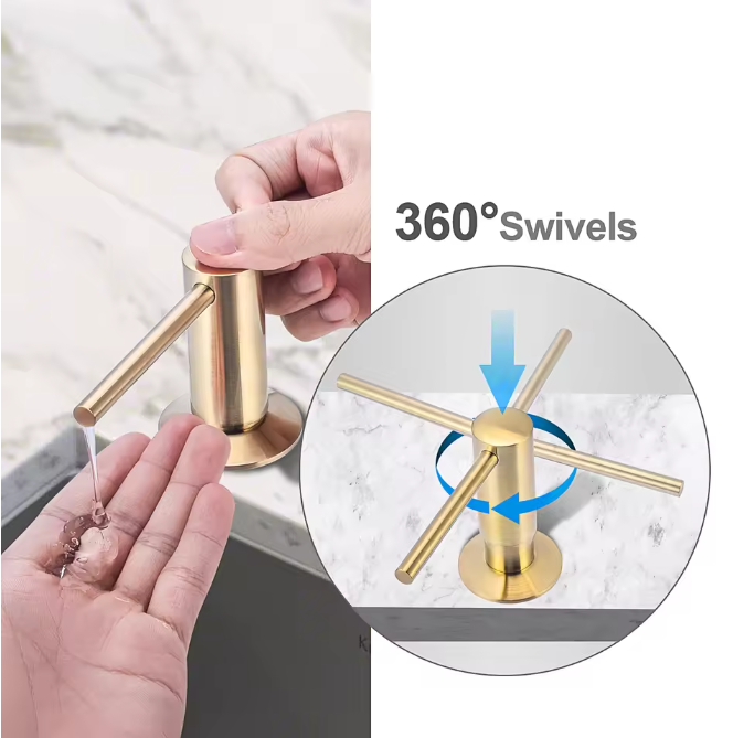 Zwarte Zeepdispenser met Messing Pompkop – Ingebouwde Dispenser voor Keuken en Badkamer