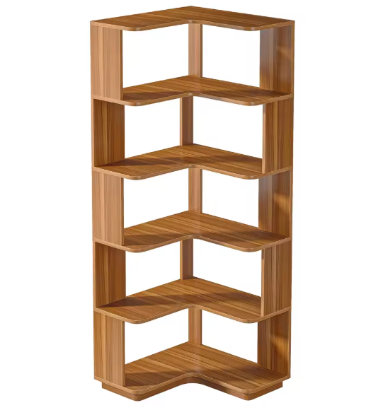 6-Laags Industriële Hoekboekenkast – Ruimtebesparende Hoekplank met Anti-Val Panelen