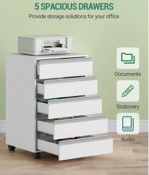 Mobiele Archiefkast met 5 Laden en Slot – Compacte Kantooropslag