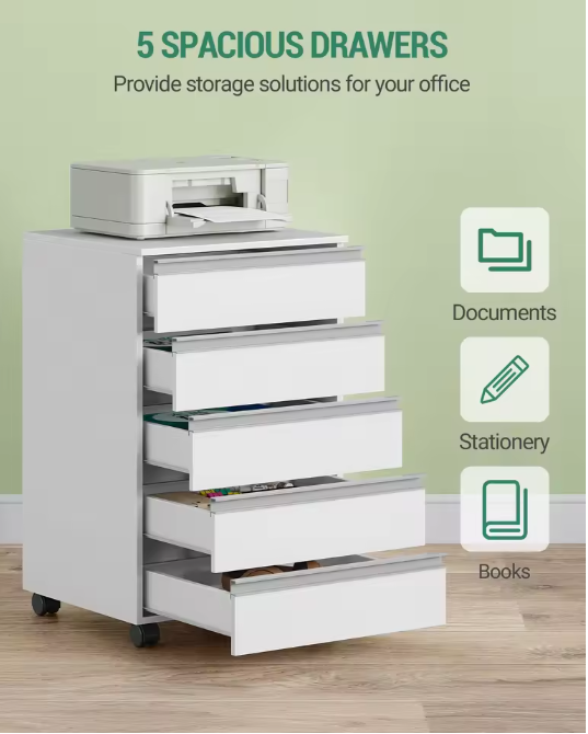 Mobiele Archiefkast met 5 Laden en Slot – Compacte Kantooropslag