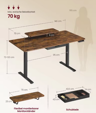 Elektrisch In Hoogte Verstelbaar Bureau met Monitorstandaard en Lade