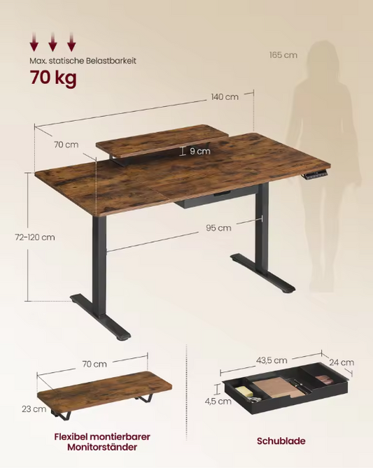 Elektrisch In Hoogte Verstelbaar Bureau met Monitorstandaard en Lade