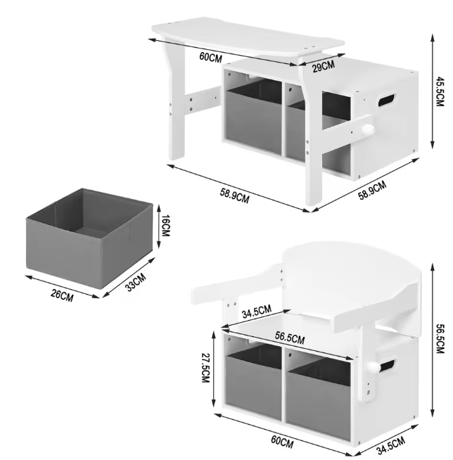 Kinderbank en Tafel 2-in-1 met Opbergruimte – Zit- en Speelset