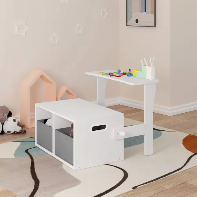 Kinderbank en Tafel 2-in-1 met Opbergruimte – Zit- en Speelset