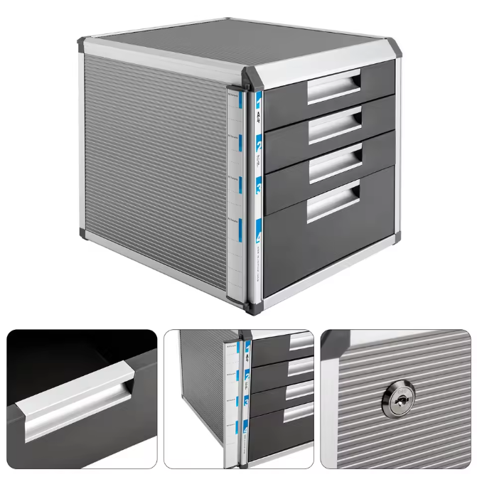 4-Laags Desktop Bestandsorganizer – Afsluitbare Documentenkast voor Kantoor en Thuis