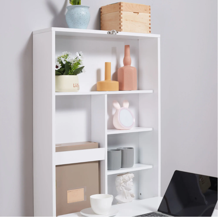 Wandgemonteerd Opklapbaar Bureau met Whiteboard en 5 Opbergvakken – Ruimtebesparend Thuiskantoor