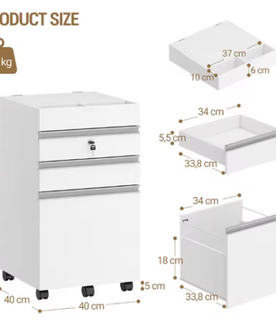 Mobiele Archiefkast met 3 Laden en Slot – Compacte Kantooropslag