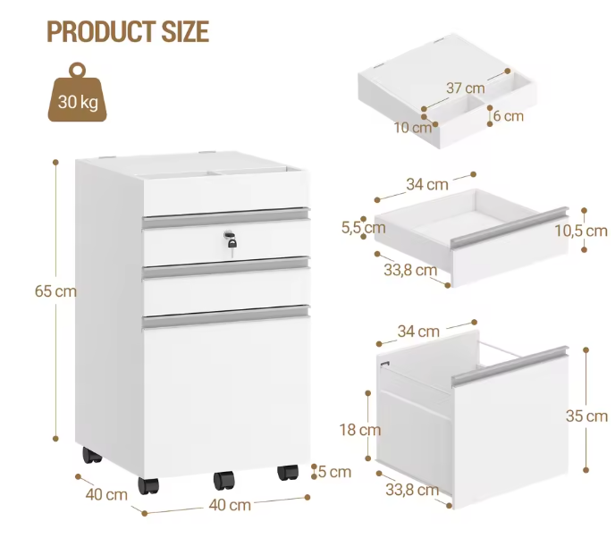 Mobiele Archiefkast met 3 Laden en Slot – Compacte Kantooropslag