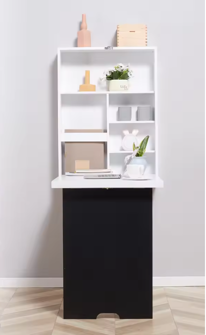 Wandgemonteerd Opklapbaar Bureau met Whiteboard en 5 Opbergvakken – Ruimtebesparend Thuiskantoor