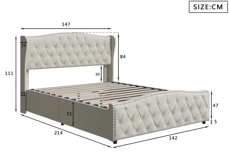 Gestoffeerd Hydraulisch Opbergbed – Modern Tweepersoonsbed 140/160 × 200 cm