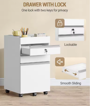 Mobiele Archiefkast met 3 Laden en Slot – Compacte Kantooropslag