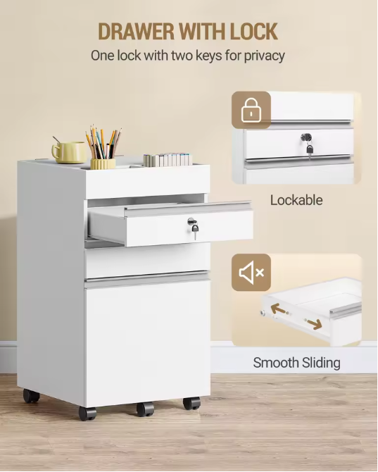 Mobiele Archiefkast met 3 Laden en Slot – Compacte Kantooropslag