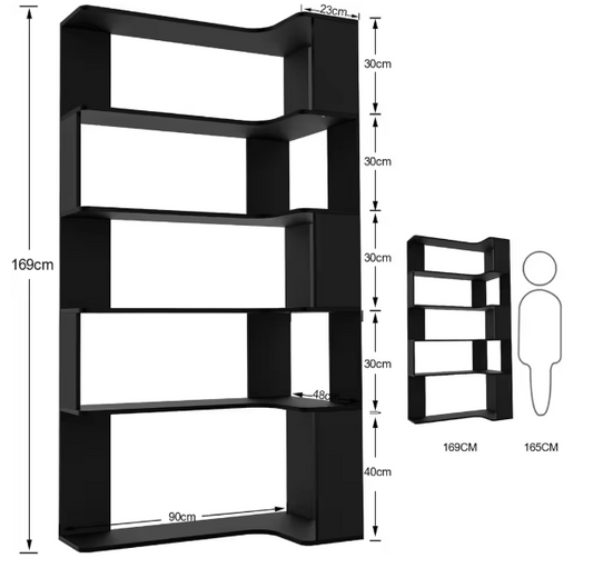 5-Laags Hoekboekenkast met LED-Lichtstrip – Ruimtebesparende Open Opbergplank