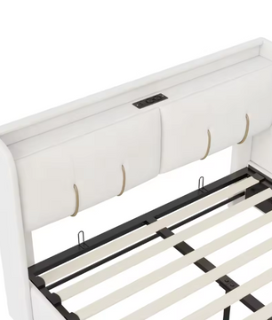 Tweepersoonsbed 160 × 200 cm met Opbergruimte, LED en USB – Gestoffeerd Bedframe