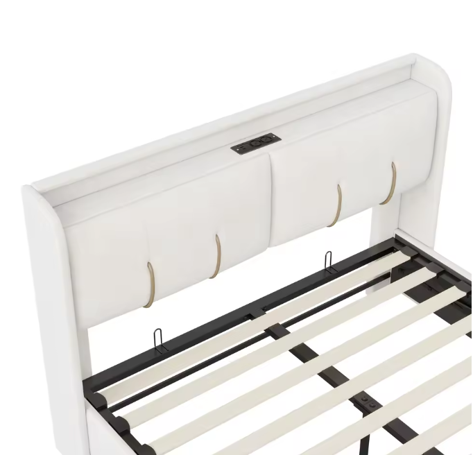 Tweepersoonsbed 160 × 200 cm met Opbergruimte, LED en USB – Gestoffeerd Bedframe