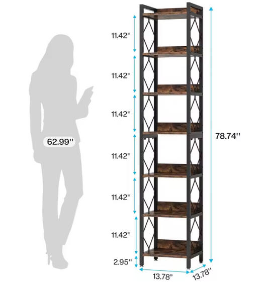 7-Laags Smalle Hoekboekenkast – Industriële Displayplank voor Kleine Ruimtes