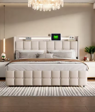 Gestoffeerd Tweepersoonsbed met LED, USB en 4 Lades – Opbergbed 140/160/180 × 200 cm