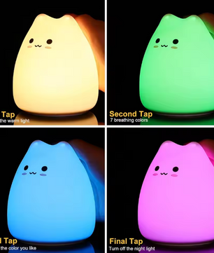 Schattig Kat Nachtlampje – Siliconen LED Lamp met Touch en 7 Kleuren