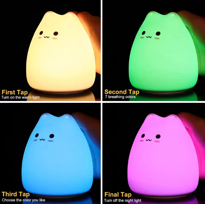 Schattig Kat Nachtlampje – Siliconen LED Lamp met Touch en 7 Kleuren