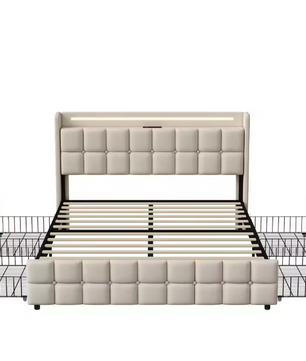 Gestoffeerd Tweepersoonsbed met LED, USB en 4 Lades – Opbergbed 140/160/180 × 200 cm