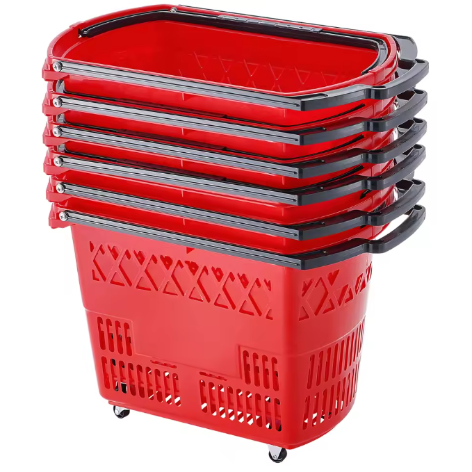 Set van 6 Rollende Winkelmanden 39L – Met Handvat en Wielen