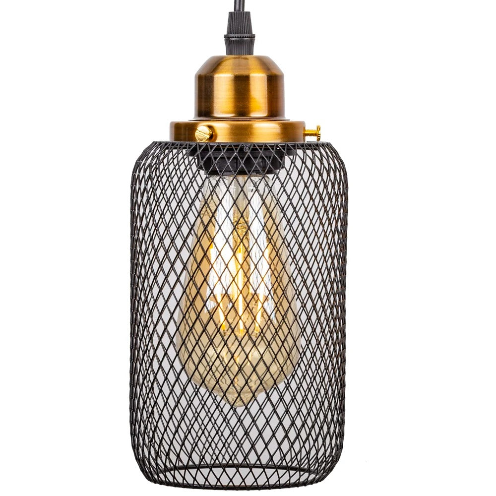 Zwarte Vintage Kooi Hanglamp – Industriële Metalen Plafondlamp – E27 – Open Frame Design voor Café, Bar & Woonkamer