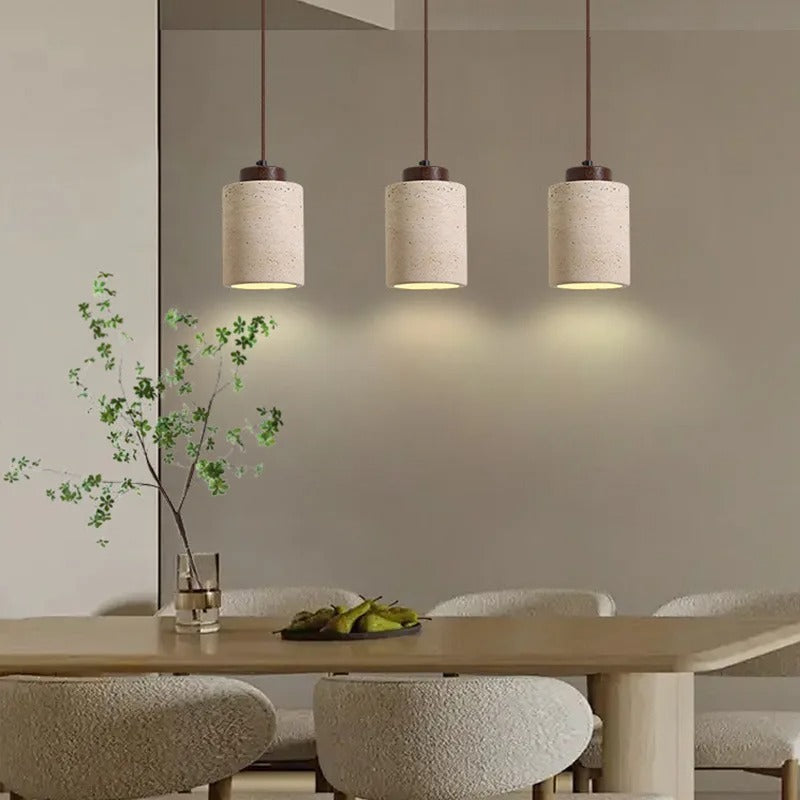 Japanse Wabi-Sabi Hanglamp van Steen – Gele Designer Plafondlamp E27 – Minimalistische Natuursteen Lamp voor Slaapkamer, Woonkamer & Hotel