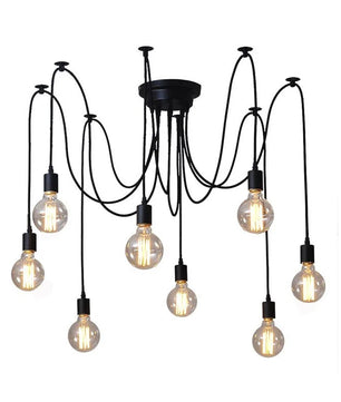 Vintage Spider Kroonluchter E27 – Industriële Plafondlamp met Meerdere Armen – Zwart Metaal – Voor Woonkamer, Keuken, Restaurant & Loft