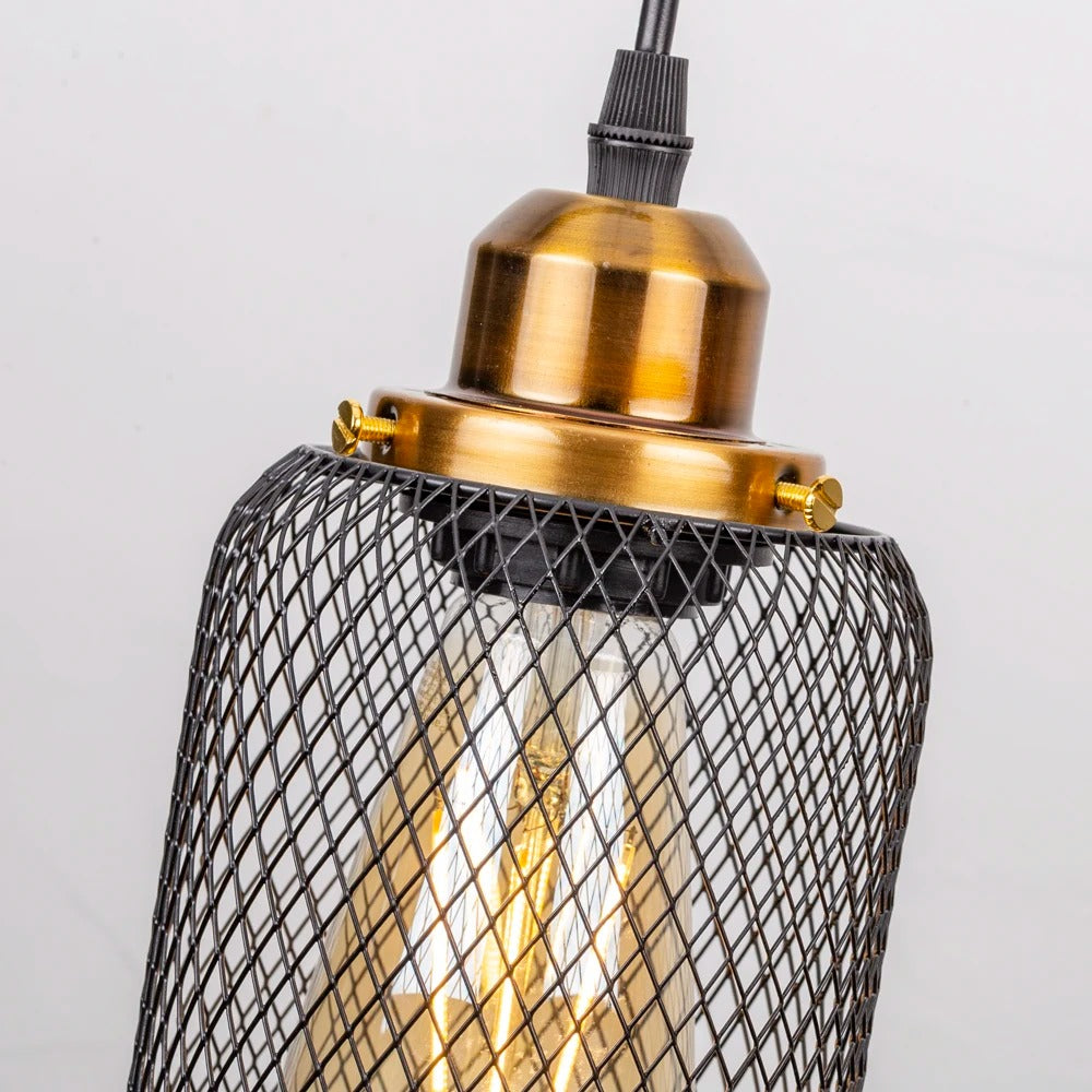 Zwarte Vintage Kooi Hanglamp – Industriële Metalen Plafondlamp – E27 – Open Frame Design voor Café, Bar & Woonkamer