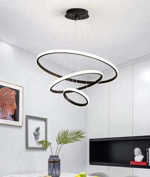 Moderne LED Kroonluchter met Cirkel Design – Luxe Minimalistische Hanglamp van Metaal & Acryl – LED Ringlamp voor Woonkamer, Eettafel & Restaurant (220V)