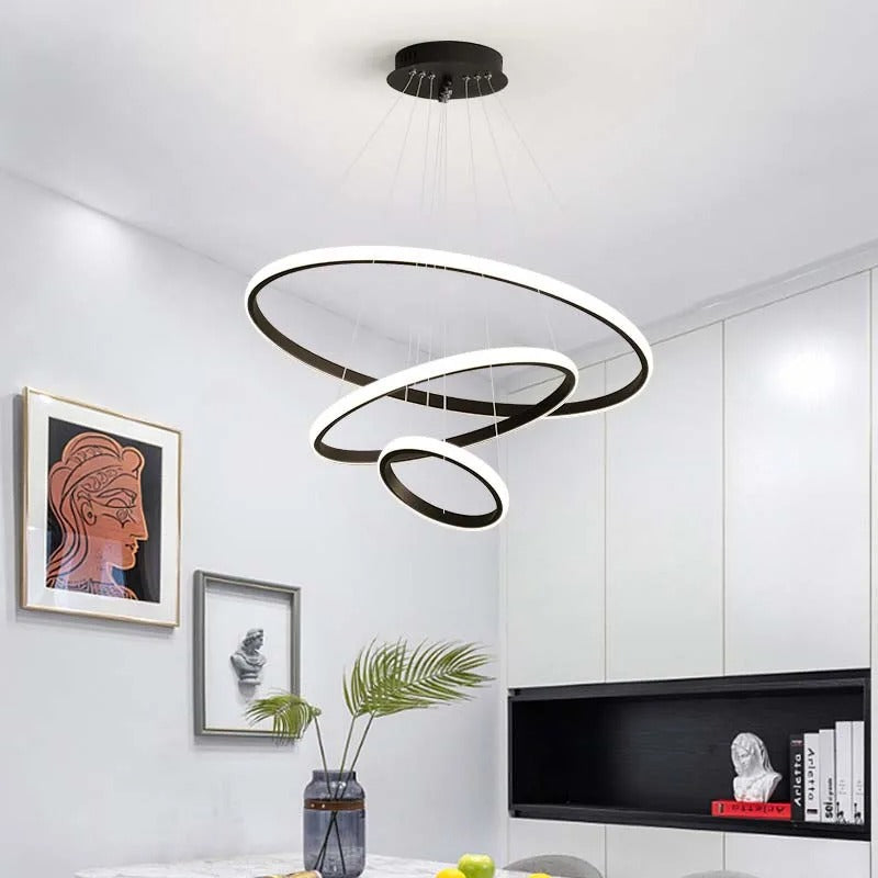Moderne LED Kroonluchter met Cirkel Design – Luxe Minimalistische Hanglamp van Metaal & Acryl – LED Ringlamp voor Woonkamer, Eettafel & Restaurant (220V)