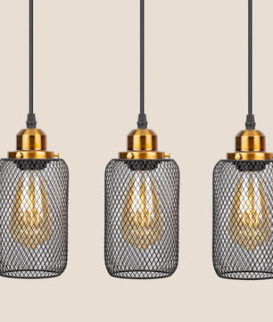 Zwarte Vintage Kooi Hanglamp – Industriële Metalen Plafondlamp – E27 – Open Frame Design voor Café, Bar & Woonkamer