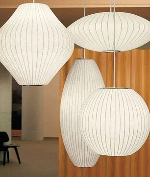 Moderne Zijde LED Hanglamp – Minimalistische Designer Plafondlamp – Witte Stoffen Kap – E27 – Voor Woonkamer, Restaurant & Hotel