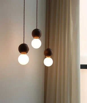 Moderne Houten LED Hanglamp met Glazen Bol – Zwart Walnoot G9 – Scandinavisch & Japans Design voor Slaapkamer, Eetkamer & Woonkamer