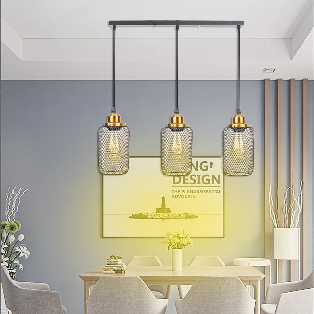 Zwarte Vintage Kooi Hanglamp – Industriële Metalen Plafondlamp – E27 – Open Frame Design voor Café, Bar & Woonkamer