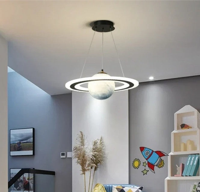 Acryl Planeet Hanglamp met E27 Fitting – Ruimte & Ster Design – Driekleurig Licht via Wandschakelaar – Moderne Hanglamp voor Woonkamer, Slaapkamer & Kinderkamer