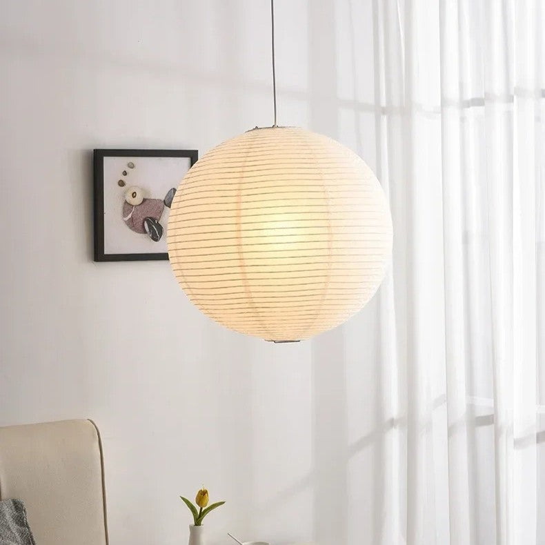 Japanse Rijstpapieren Hanglamp – Wabi Sabi Design – Ronde Papierlamp met E27 Fitting – Zen & Scandinavische Sfeerverlichting voor Woonkamer en Slaapkamer