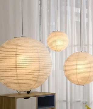 Japanse Rijstpapieren Hanglamp – Wabi Sabi Design – Ronde Papierlamp met E27 Fitting – Zen & Scandinavische Sfeerverlichting voor Woonkamer en Slaapkamer