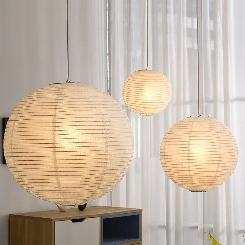 Japanse Rijstpapieren Hanglamp – Wabi Sabi Design – Ronde Papierlamp met E27 Fitting – Zen & Scandinavische Sfeerverlichting voor Woonkamer en Slaapkamer